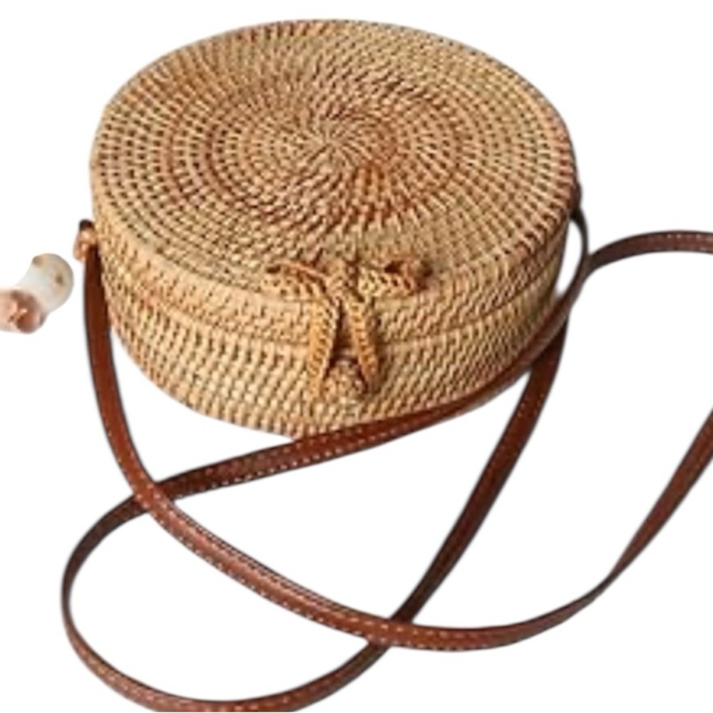 Bags | Handwoven Round Rattan Crossbody Shoulder Real Leather